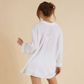 French Simplicity Natürlicher, bequemer doppellagiger Gaze-Baumwoll-Pyjama mit Kragen, Homewear
